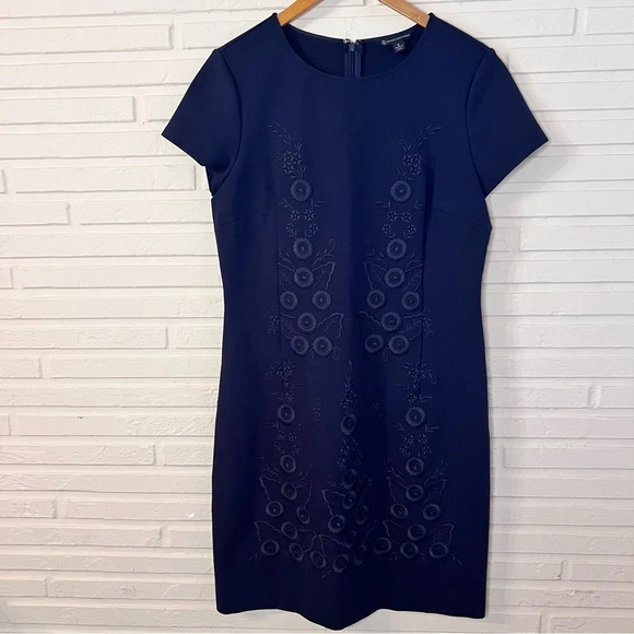 Brooks Brothers Navy Blue Embroidered Floral Knee Length Dress, Women’s Size 8 - Picture 1 of 9